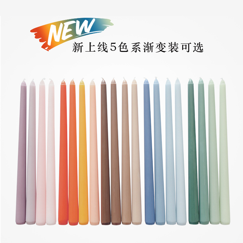8 sets gradiente de color Morandi barra larga velas de colores 4 Unids romántico banquete de boda velas de cumpleaños de comida Occidental 30cm