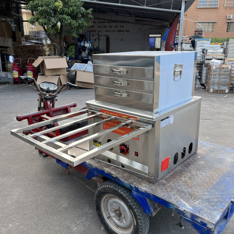 Longjingding modelo de coche de tres ruedas máquina de salchichas de gas vapor comercial multifuncional horno de salchichas de vapor de desayuno cabina completa image 15