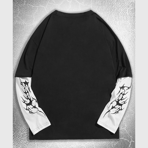 Dark Print Hoodie Sweatshirt for Autumn, American Street Style, Loose Fit, Long-Sleeved and Short-Sleeved, Couple's Top