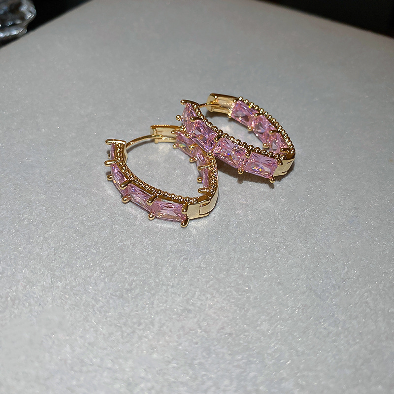Hoop Earrings Classification 1 Pair Quantity Retro Geometric Copper Inlay Zircon Hoop Earrings 1 Pair