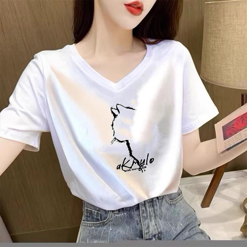 White V-Neck Pure Cotton Short-Sleeve T-Shirt for Women, Summer 2026 New Style, Loose Fit, Slimming, Regular Shoulder, Stylish Versatile Top White V-Neck Pure Cotton Short-Sleeve T-Shirt for Women, Summer 2026 New Style, Loose Fit, Slimming, Regular Shoulder, Stylish Versatile Top