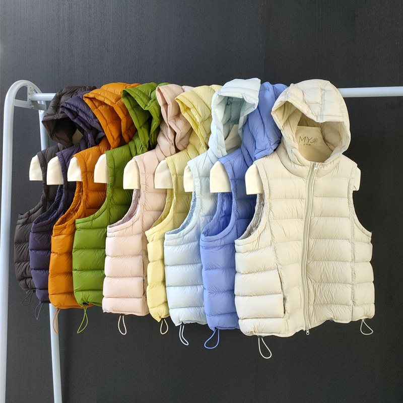 Direct from the manufacturer: 2026 Fall/Winter New Style 90% Duck Down Ribbed Down Vest for Women, Short Korean Version with Hood