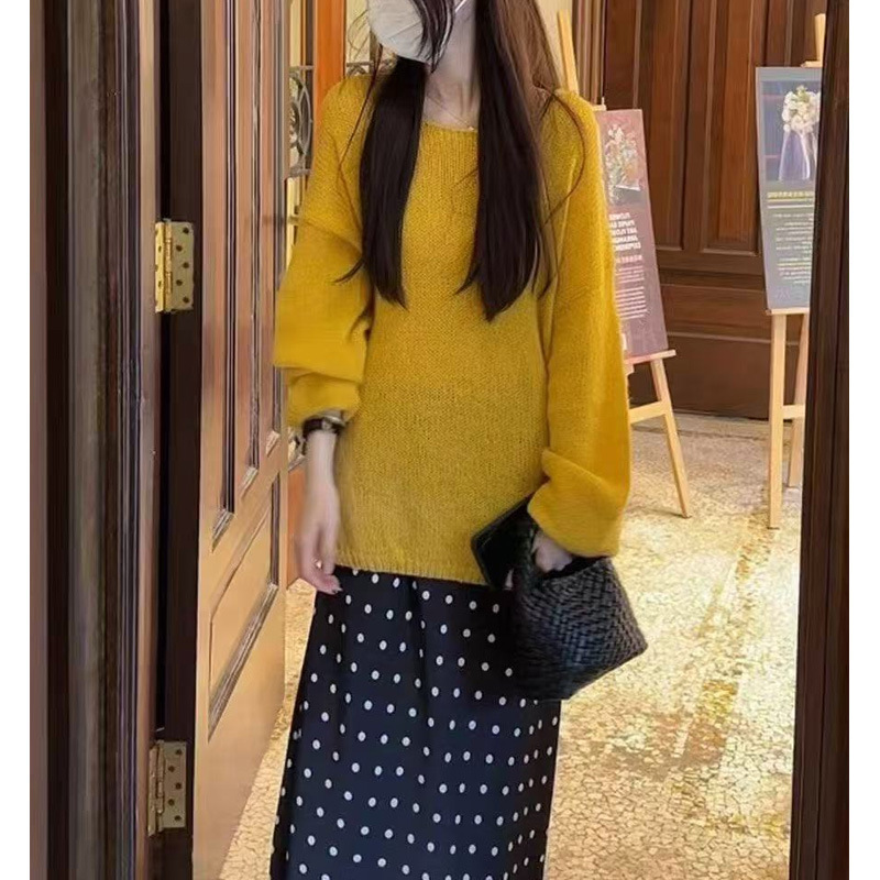 时尚休闲小个子套装女2025早秋新款针织上衣波点半身裙两件套女装|undefined