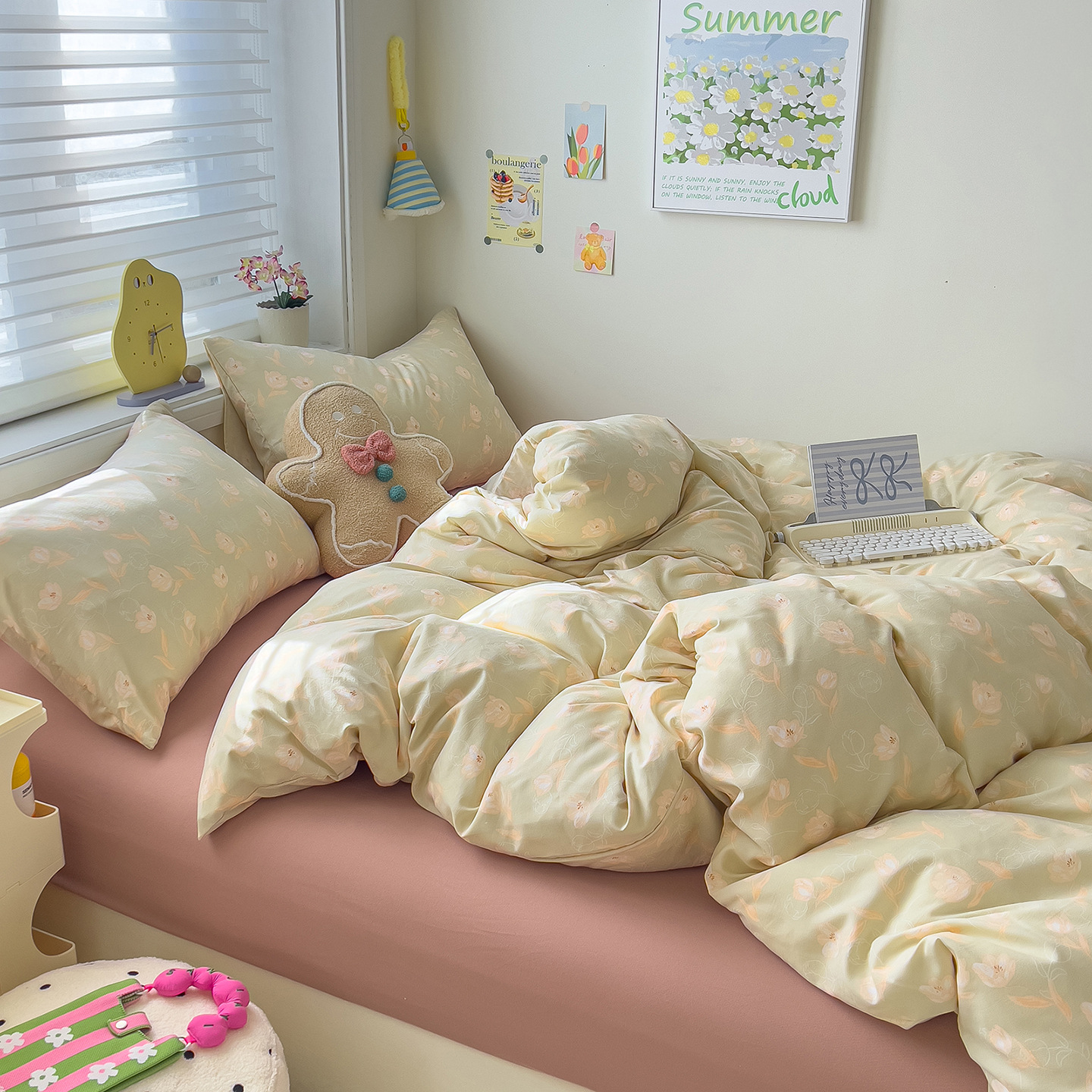 Madre y bebé clase A dormir desnudo algodón cuatro piezas cubierta sábanas de cama super suave cama dormitorio gaza tres piezas