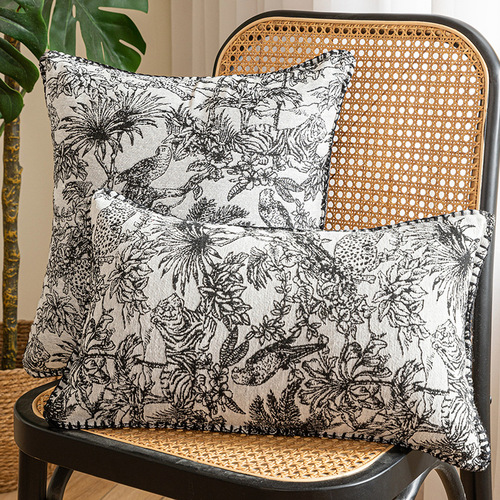 European classical jacquard throw pillow cover oil painting sunflower tassel waist pillow cover living room sofa cushion cushion cover