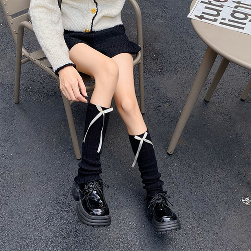 Knitted socks for women, cute white bows, spring and autumn Japanese jk sleeves, dual-purpose long-tube hot girl socks