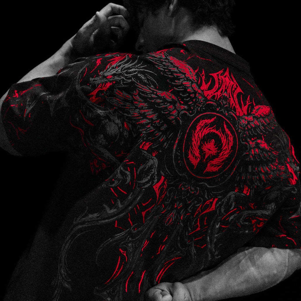 Breathedivinity's New Dark Gothic Dragon Style Loose-fit Plus-size Pure Cotton Men's Short-sleeve T-shirt 008_viptrois.com