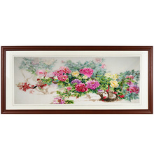 紫金湘绣牡丹刺绣客厅挂画成品纯手工绣牡丹花装饰壁画国潮风