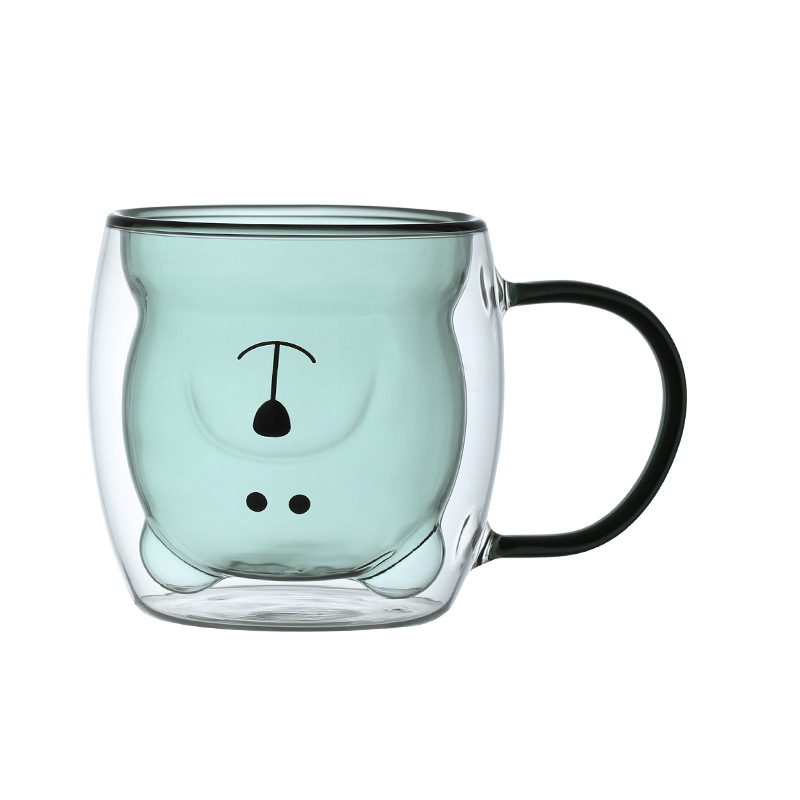 Color de doble capa de vidrio taza de dibujos animados hogar borosilicato vidrio taza de jugo de leche taza de té transparente vidrio oso agua
