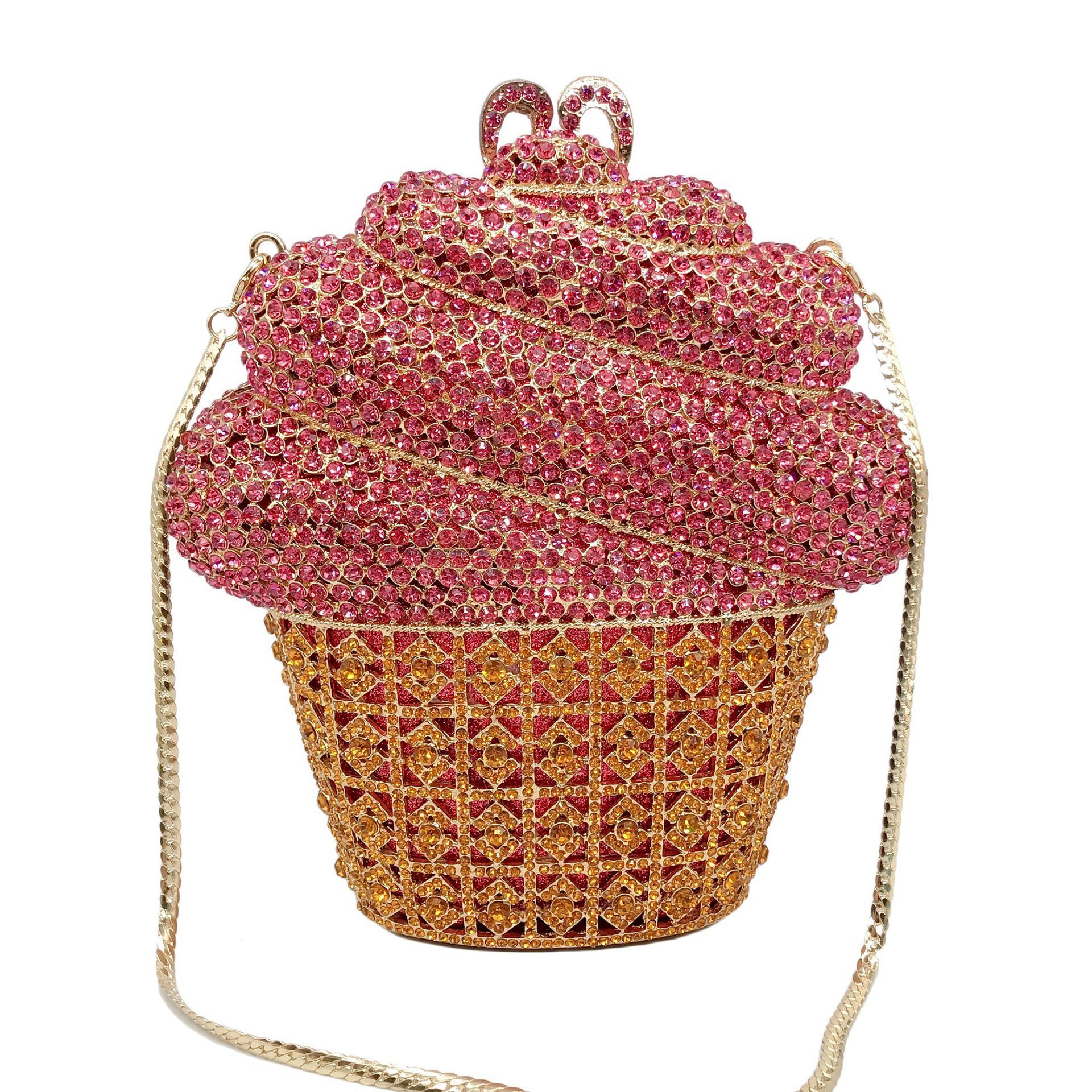 Bolsa de helado helado con diamantes para banquete bolsa de cristal de metal de mano bolsa de banquete rosa
