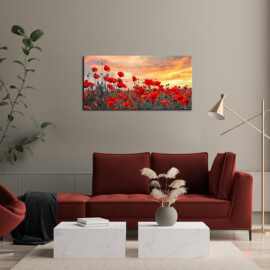 红色罂粟花帆布墙画红色花卉图片墙面装饰自然花卉绘画日落图片印
