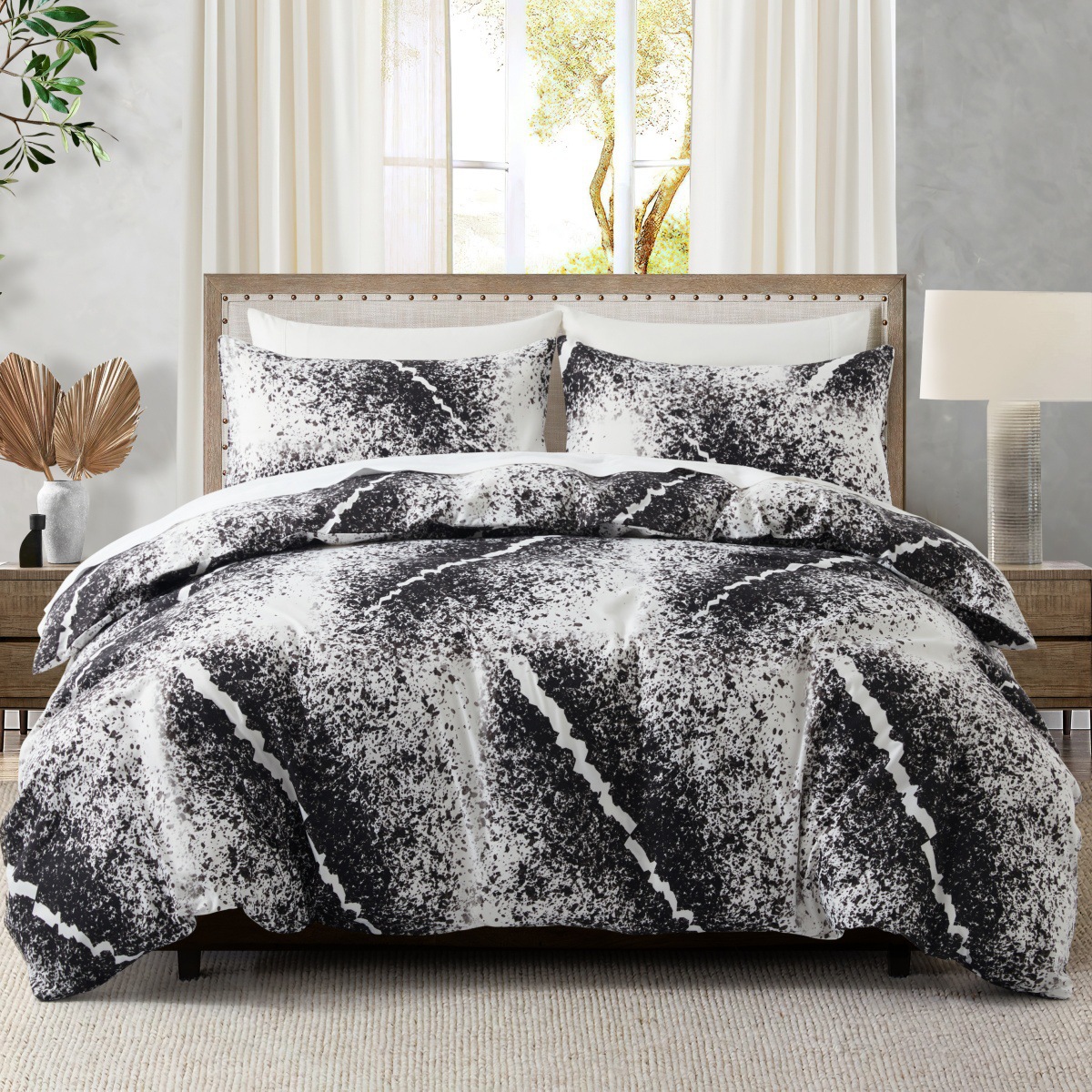 Black & White Ink Art Duvet Cover Set – Geometric Abstract Design, Breathable Polyester, Soft Brushed Fabric – US/EU/AU Sizes_voghion.com