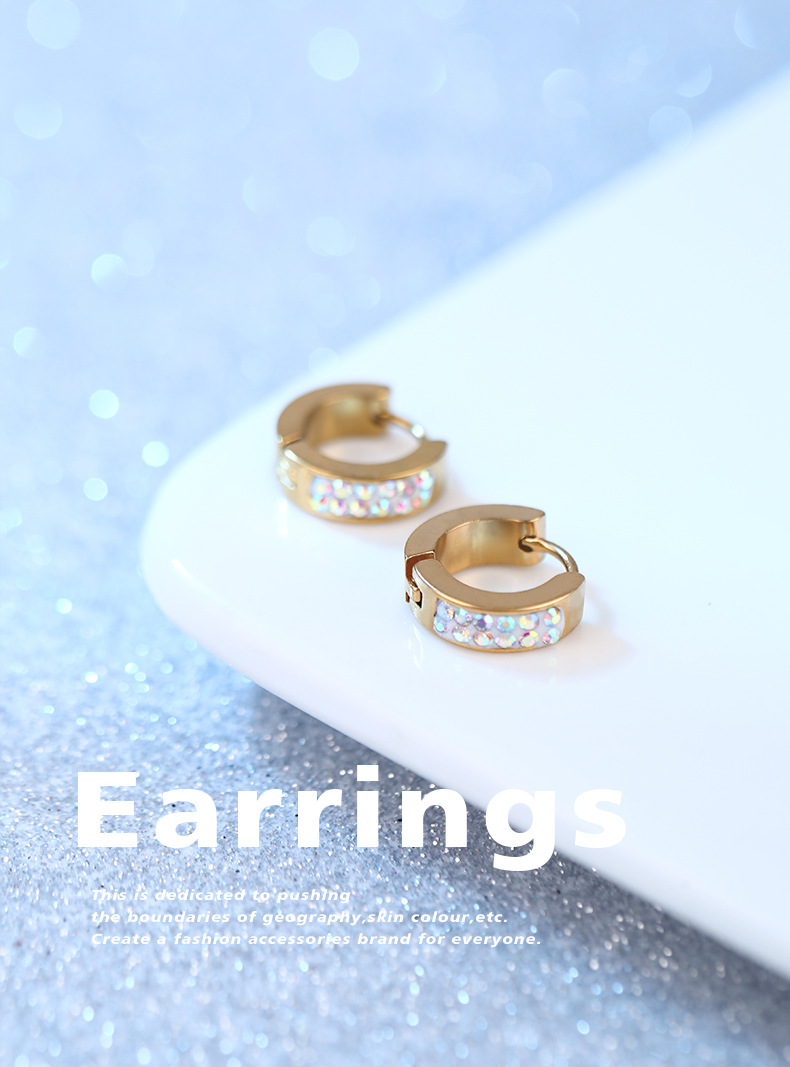 Fashion Geometric Stainless Steel Inlay Zircon Earrings 1 Pair