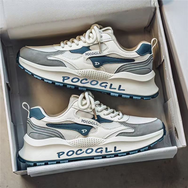 Nuevos zapatos masculinos transpirables con fideos de red en verano, deportes y ocio aumentan, el estilo de Hong Kong es retro, los zapatos de moda de papá son masculinos.