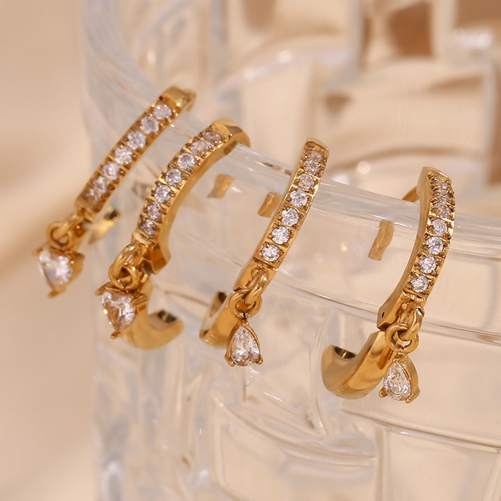 Micro-inset Zircon Stainless Steel Geometric Earrings