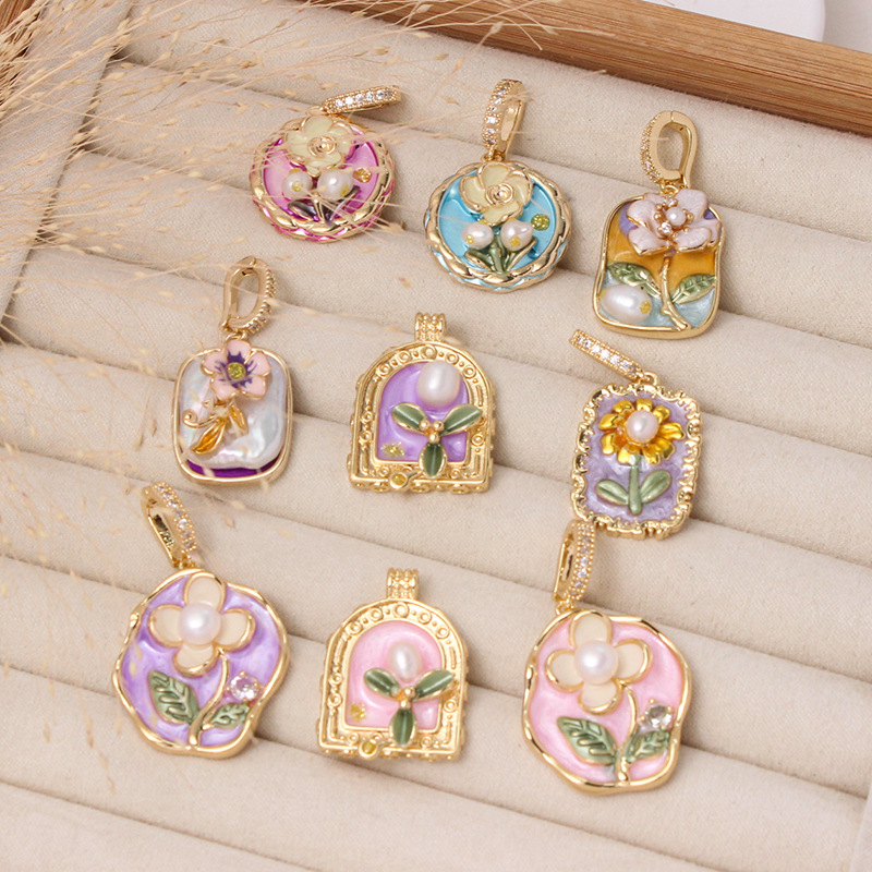 6g Weight Pendant Jewelry Making Type DIY Ornament Accessories Classification 1 Piece Quantity Freshwater Pearl, Copper Material Flower Pattern All Seasons Season Plating Design Chinoiserie, Classical Style 1 Piece Freshwater Pearl Copper Flower Pendant 6