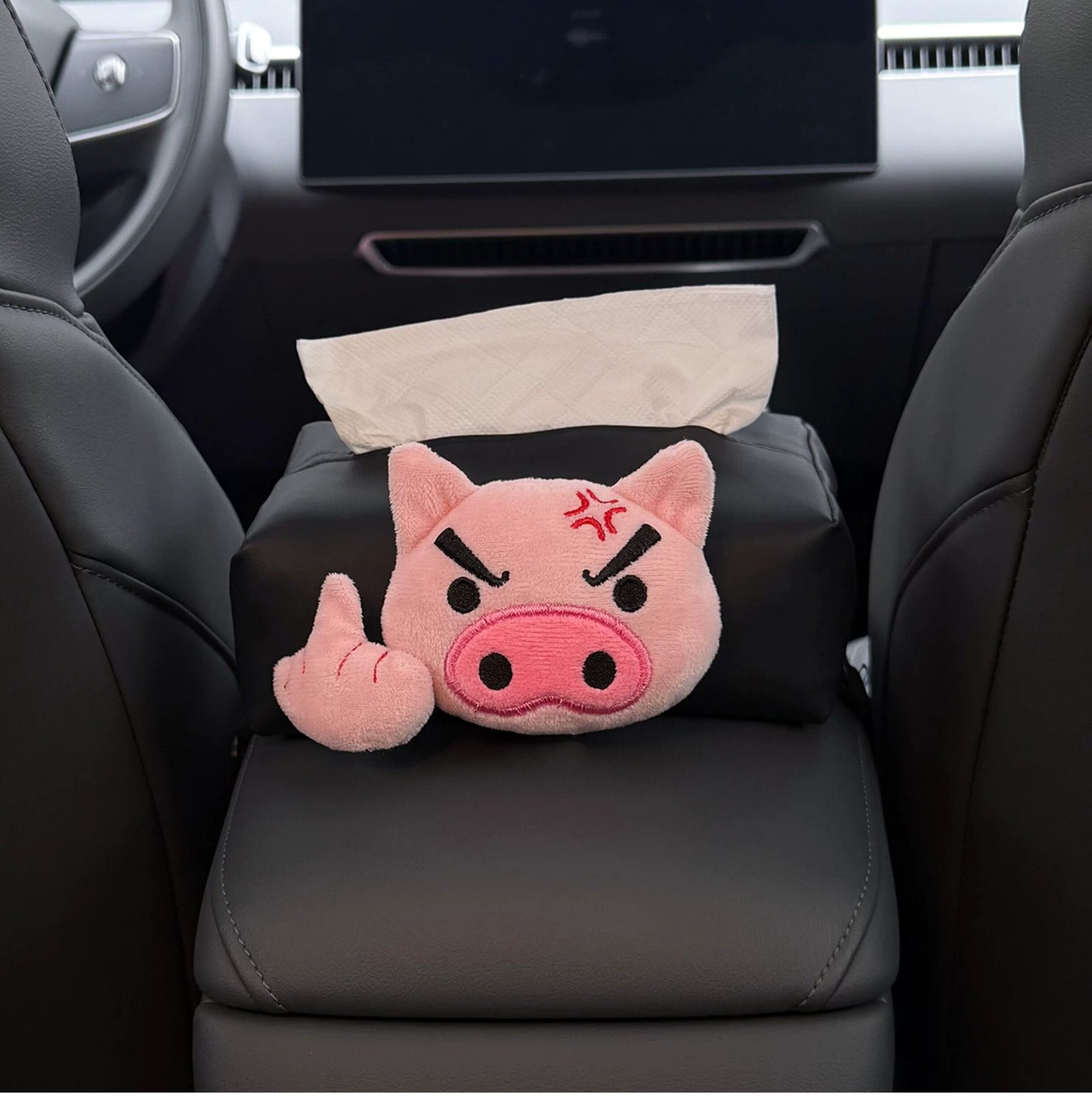 2026 New Model "Disdainful Pig" Car Tissue Box, In-car Armrest Box Tissue Holder, Cute Car Tissue Bag