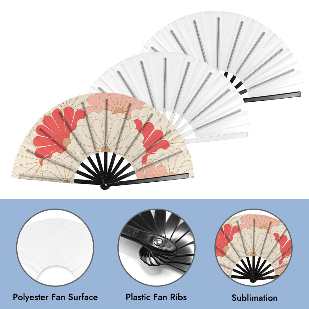 Nuevo producto abanico plegable en blanco poliéster arte moderno abanico plegable DIY sublimación material de transferencia al por mayor