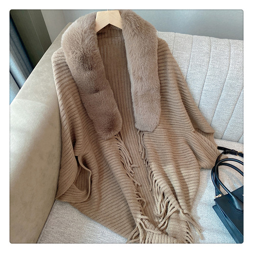 Shawl, cloak, coat, fashionable and elegant outer wear for women, loose autumn and winter Korean style new fur collar knitted cardigan
