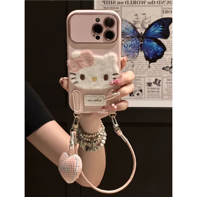 Autumn and Winter Plush Kt Apple 15Promax Shell Lanyard Iphone16 Anti-Fall 13 All-Inclusive 14 Soft Cover 12 Women