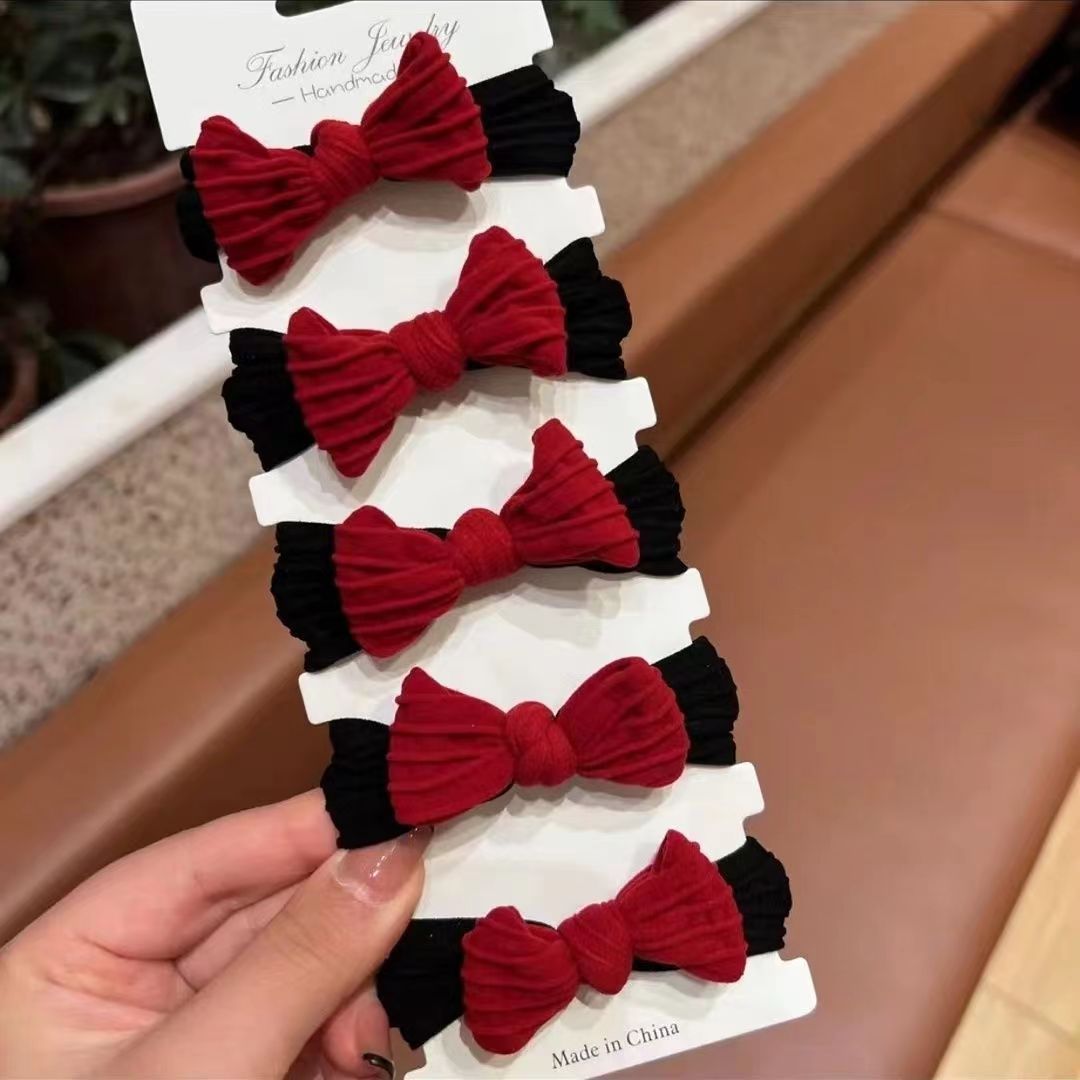 Año nuevo lazo rojo cuerda de pelo cola de caballo sin costuras de espesor de Pelo elástico anillo nuevo cabeza de bola chica accesorios para el cabello image 13