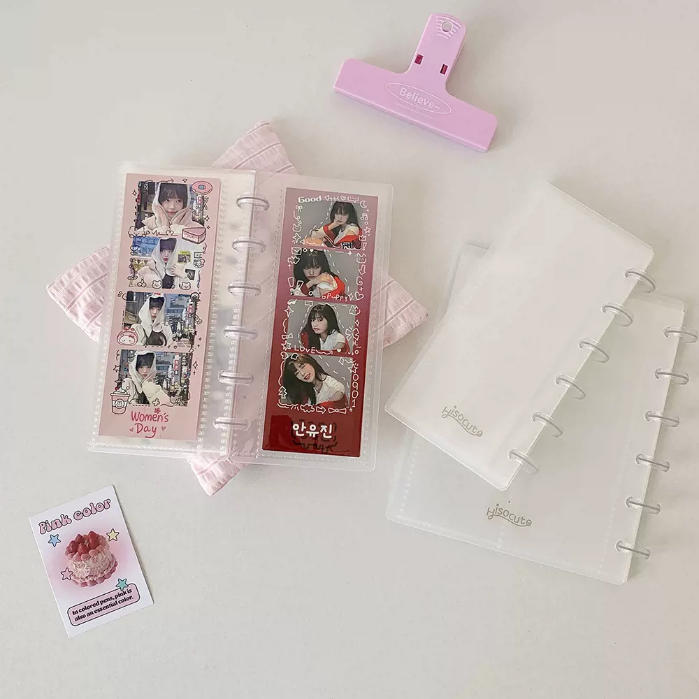 ins简约透明竖款票据收纳册蘑菇扣活页相册人生四格追星小卡卡册