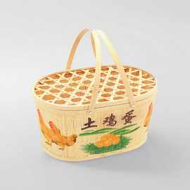 现货竹制手提手工编织小竹篮鸡蛋篮子土特产礼盒蛋类创意包装批发