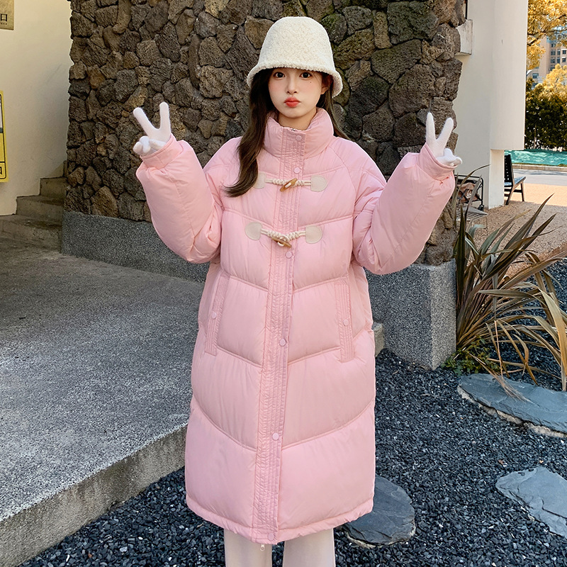 牛角扣棉服女冬季2024新款中长款加厚立领面包服甜美防寒服服外套