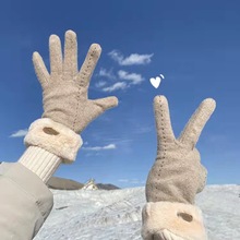 手套女冬季加绒加厚防寒保暖防风保暖羊毛羊绒可触屏骑车开车韩版