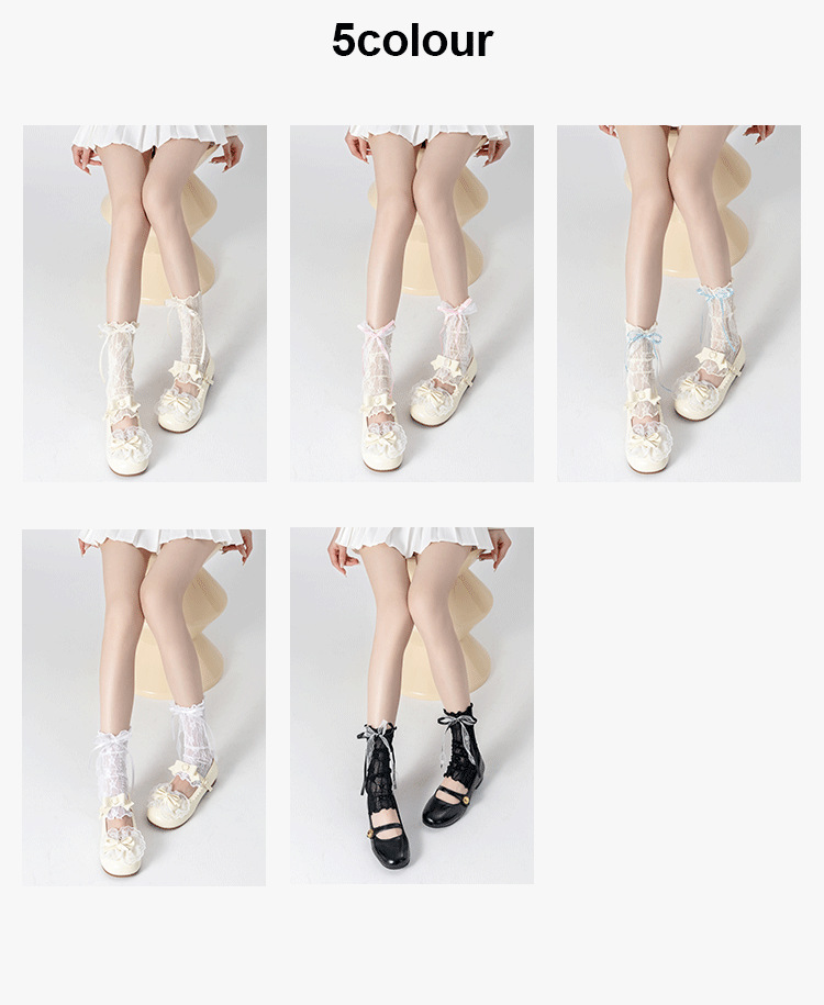 Scaldamuscoli, stivali, calzini alla moda in cotone per donna, primavera ed estate, calzini sottili stile balletto, coprigambe con fiocco, tubo centrale, orecchie in legno Lolita_voghion.com