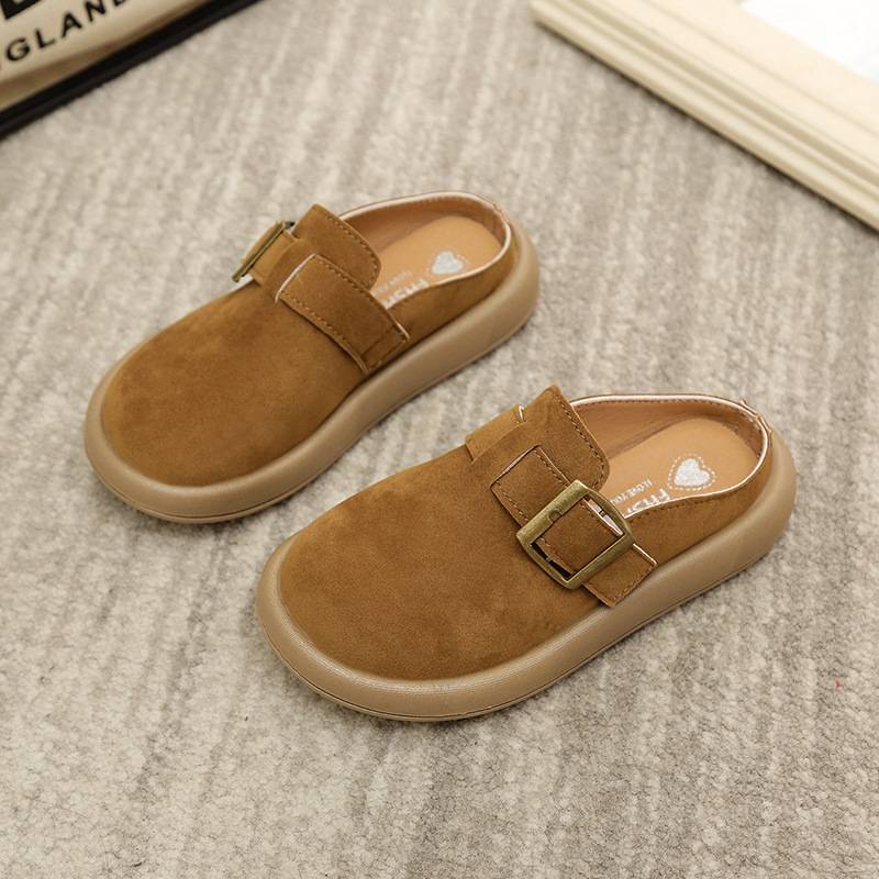 Thick-soled round-toed Birkenan shoes slippers children's autumn and winter 2024 new fluffy shoes outer wear flat-soled non-slip warm soft-soled cotton