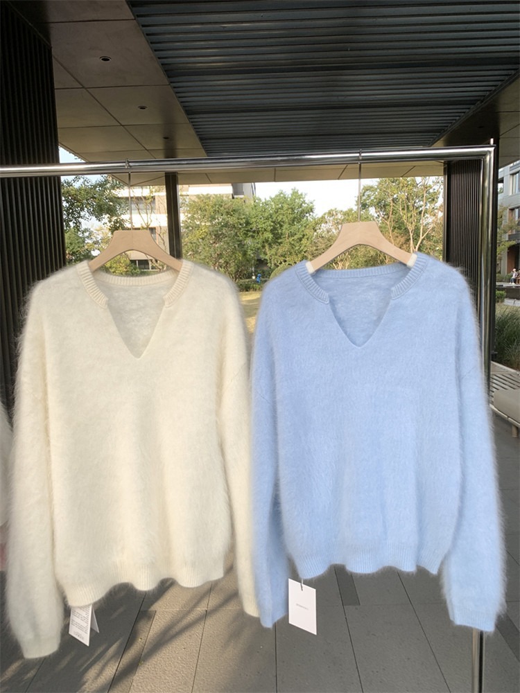 Vêtements pour femmes Pull en mohair jaune d'oie fufu au lait doux pour femme automne et hiver style paresseux pull en polaire de vison doux et de haute qualité_voghion.com