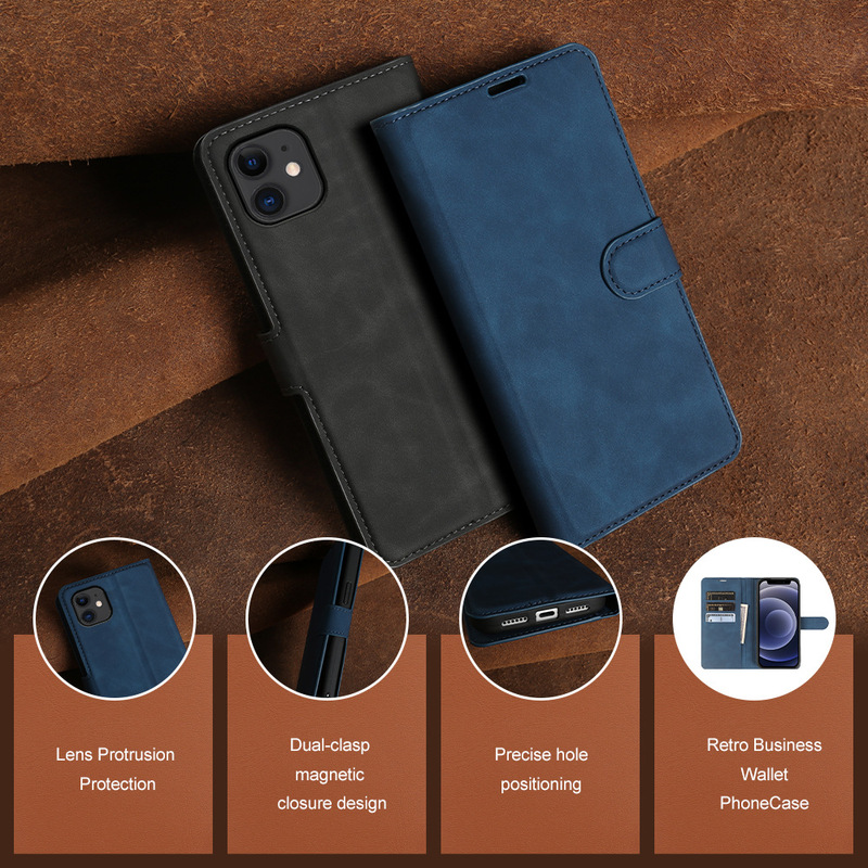 Suitable for Apple iPhone 12 mini, skin-feel PU leather phone case with flip cover, card holder, stand, anti-drop, business protection Suitable for Apple iPhone 12 mini, skin-feel PU leather phone case with flip cover, card holder, stand, anti-drop, business protection