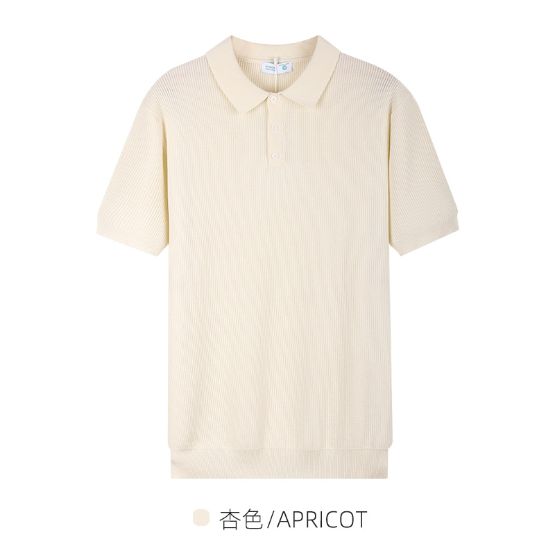 Polo de seda de hielo de hombre de manga corta hombre de verano lujoso ligero de alto nivel viejo estilo de dinero condujo camiseta de negocios ropa casual de hombre