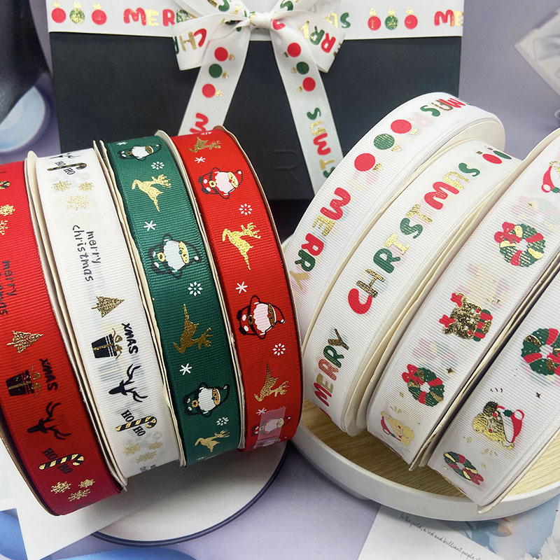 新しいクリスマスリボンクリスマス装飾ギフトボックス包装リボン赤緑箔押しリボン|undefined
