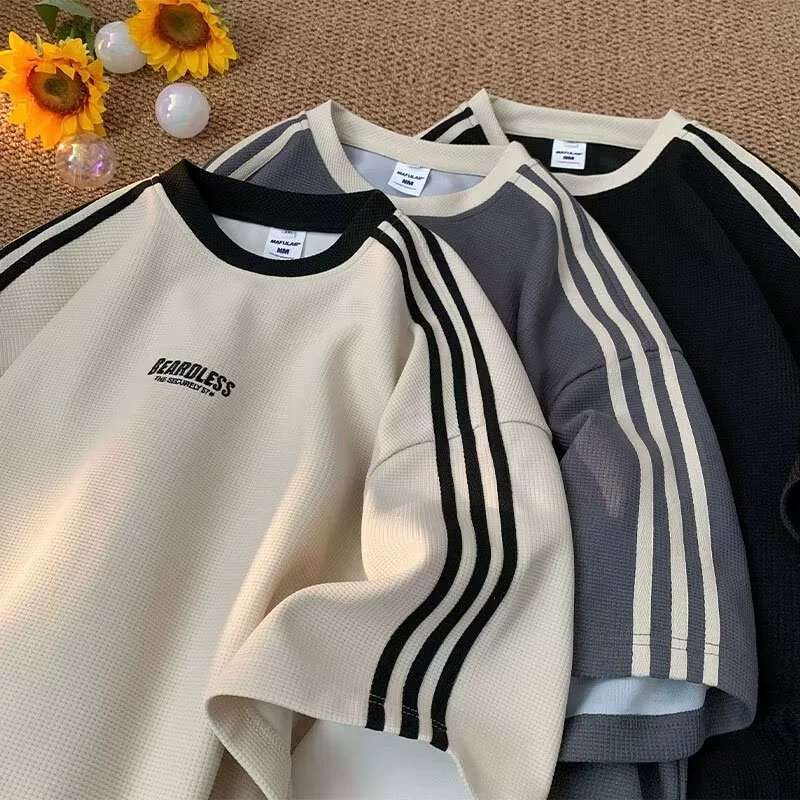 Прямая поставка для внешней торговли 2024 американский ретро-контрастный цвет вставки с короткими рукавами футболка мужской летний свободный ретро-гонконгский топ