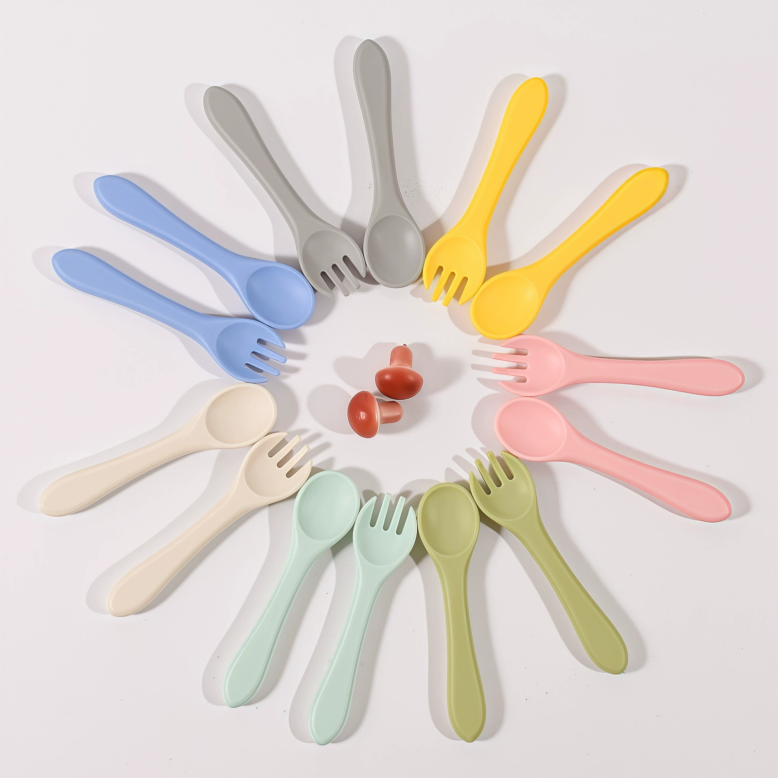 Children's silicone spoon, fork, soft set for early age