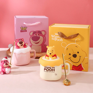 Strawberry Bear Water Cup Wholesale Ceramic Cup Set Cup Gift Box Souvenir High-Looking Mug Couple Cup with Lid