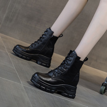 爆款女鞋2025秋冬季新款松糕底厚底坡跟增高高帮休闲系带短靴女潮