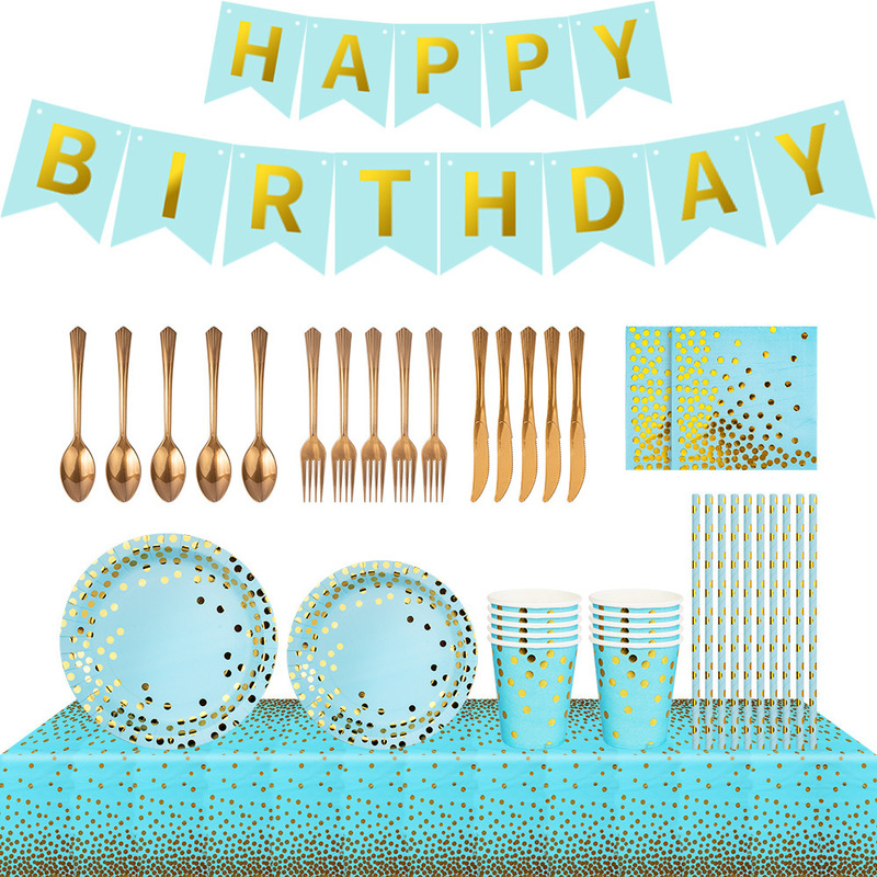 Casual Blue Bronzing Birthday Party Party Meal Camping Style Disposable Paper Plate Tableware Set Venue Decoration Supplies Casual Blue Bronzing Birthday Party Party Meal Camping Style Disposable Paper Plate Tableware Set Venue Decoration Supplies