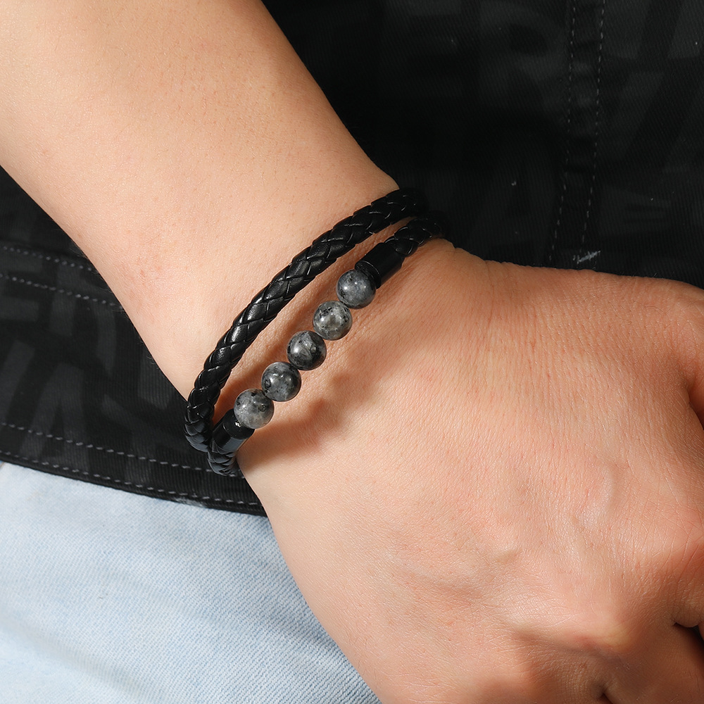 21g Weight Bangle Classification Pu Leather Chain Material 1 Piece Quantity Daily Occasion Pu Leather, Alloy Material Geometric Pattern All Seasons Season Men's Gender Beaded, Handmade Design Vintage Style, Punk Style Vintage Style Punk Geometric Pu Leather Alloy Beaded Handmade Men's Bangle Men Cord & Leather Bracelets 3