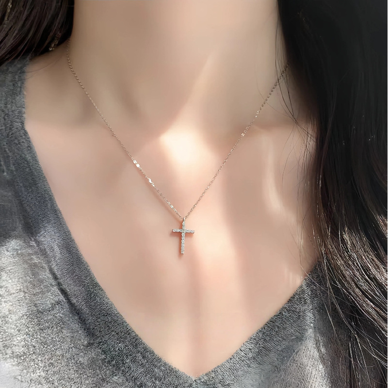 s925 sterling silver Plated 14K Gold Diamond Cross Pendant NecKlace for Women Classic Fashionable Elegant sweet Clavicle Chain