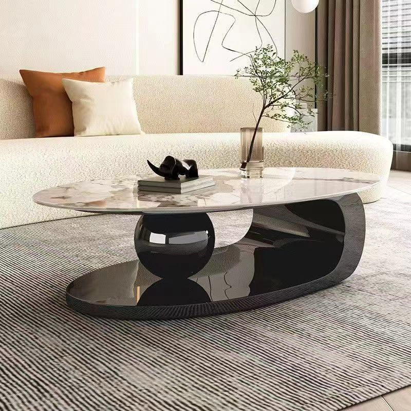 Oval Coffee Table, Slate Coffee Table, Popular Simple Table for Living Room, Internet Celebrity Nordic Style Coffee Table for Small Apartments