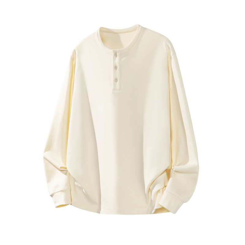 Solid Color American Style Henley Collar Sweatshirt For Men, Autumn Waffle Long Sleeve T-Shirt, High-End Cool Inner_voghion.com