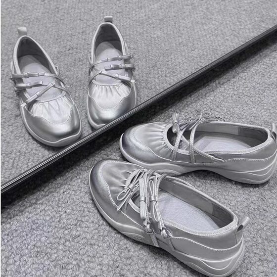 Dong Jie Same Style Galaxy Ballet Shoes Women's 2024 New Soft Bottom Bow sneaker Thick Bottom Mary Jane Shoes Women