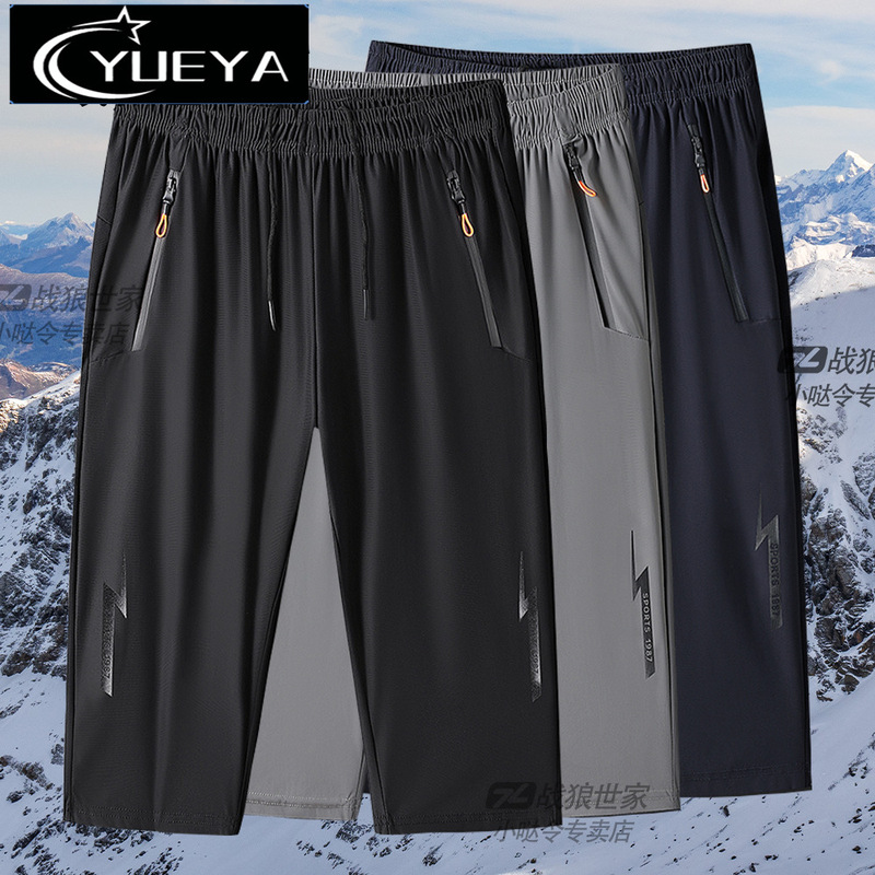 Shorts men's summer loose straight over-the-knee ice silk cropped pants plus size ice stretch shorts sports pants