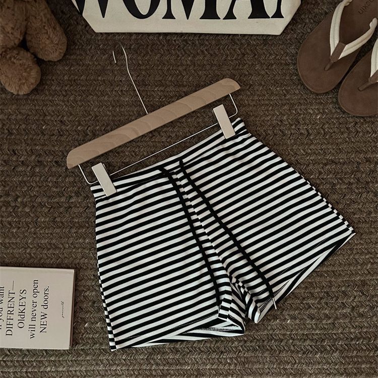 Kumikumi Lazy Style Design Drawstring Striped Casual Pants Women's Summer Loose Versatile Wide-Leg Shorts