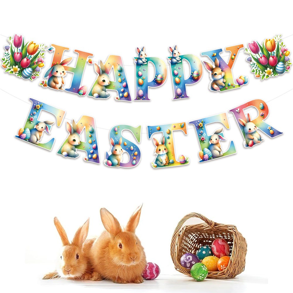Nuevo banner de fiesta de Pascua espiral Happy Easter banner conejo espiral decoración de conejo de Pascua