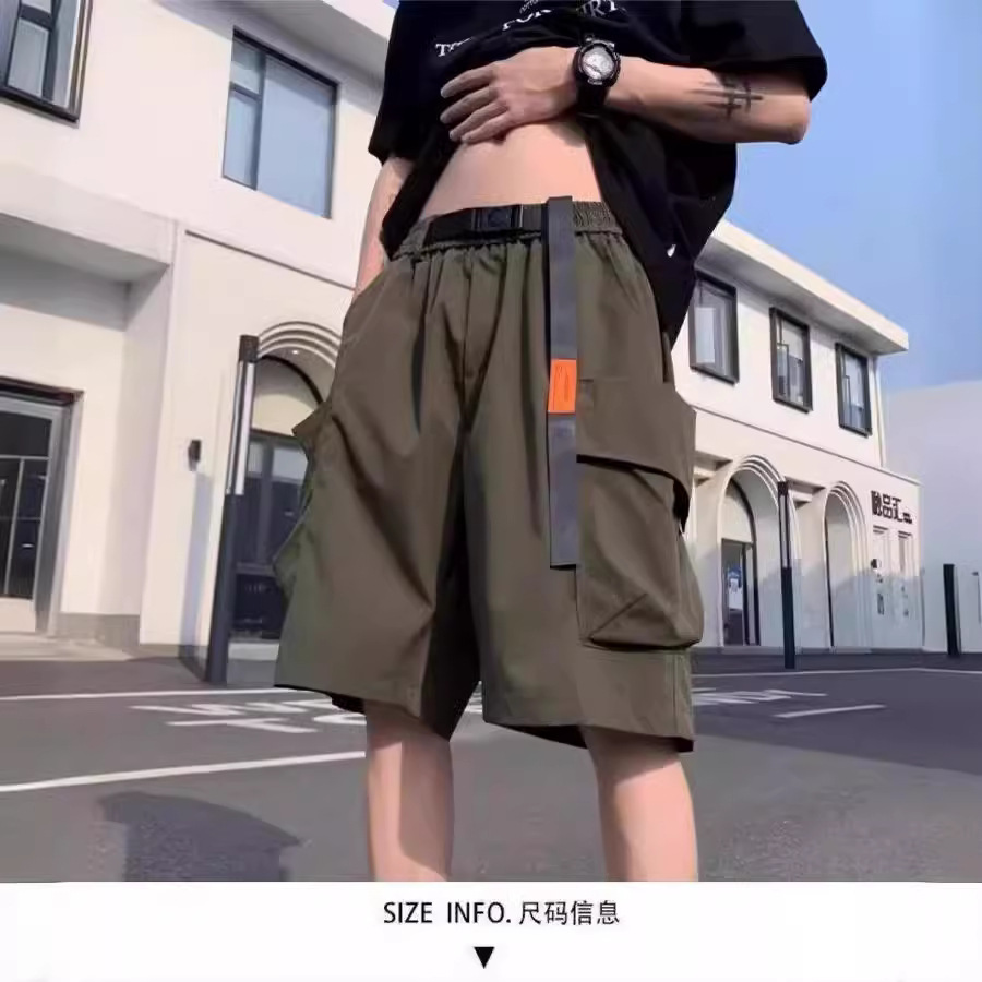 Functional Black Cargo Shorts Men's Summer Waterproof Loose Casual Boys' Medium Pants American Men's Five-point Pants