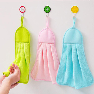 Solid color hanging hand towel kitchen cleaning towel absorbent dishwashing cloth coral velvet hand towel dishcloth